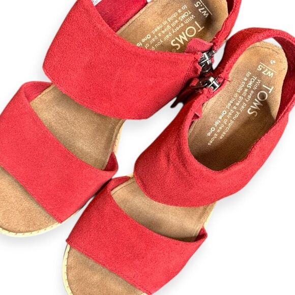 TOMS Women’s Red Suede Majorca Cutout Slingback Block Heel Sandals Size 7.5 - Picture 6 of 9